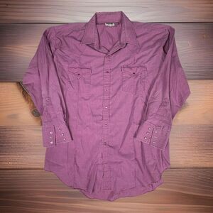 Vintage Ely Cattleman Pearl Snap Western Shirt XXL Pink Plaid Jewel Buttons USA